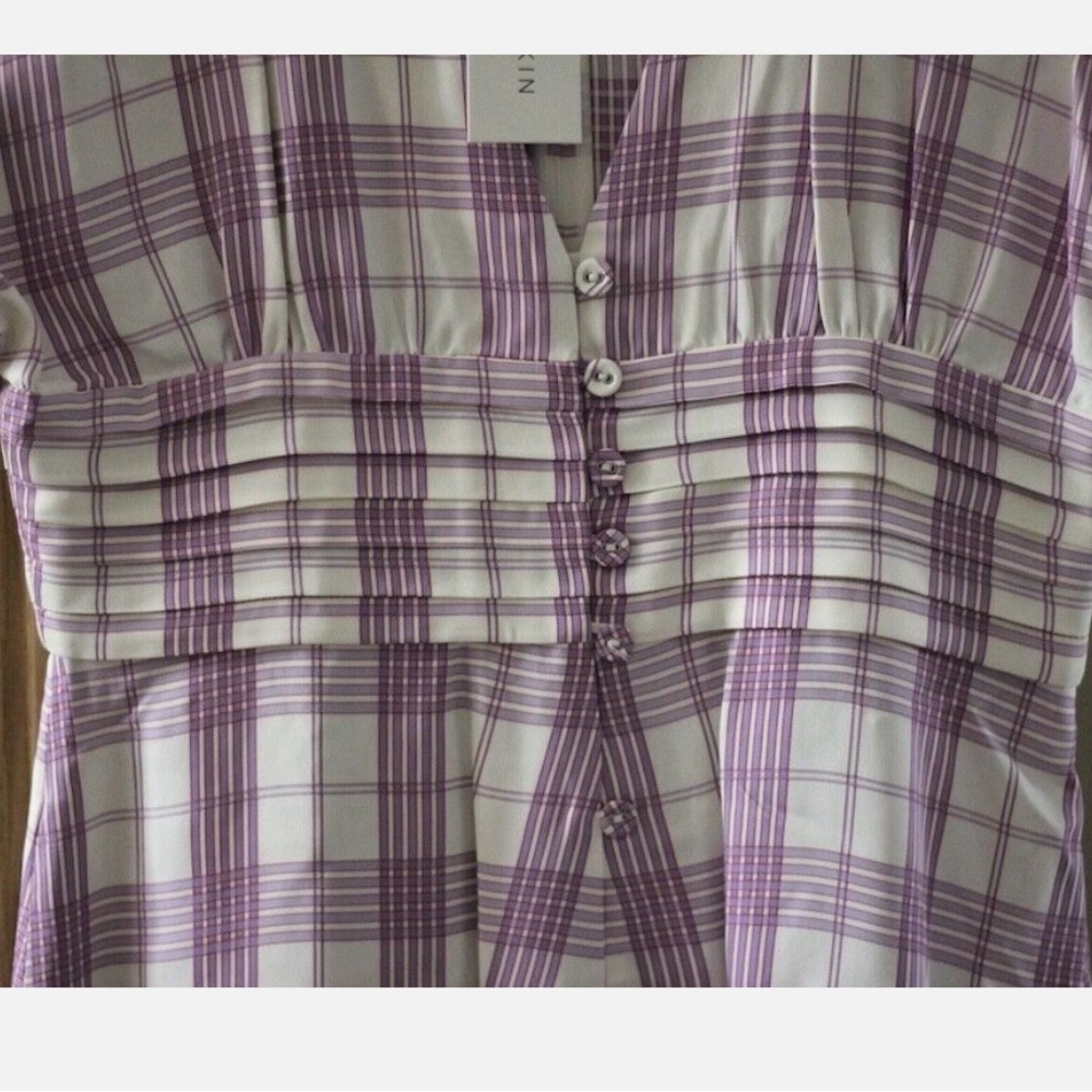 Lavender Gingham Midi Dress with Buttons - Picture 7 of 8